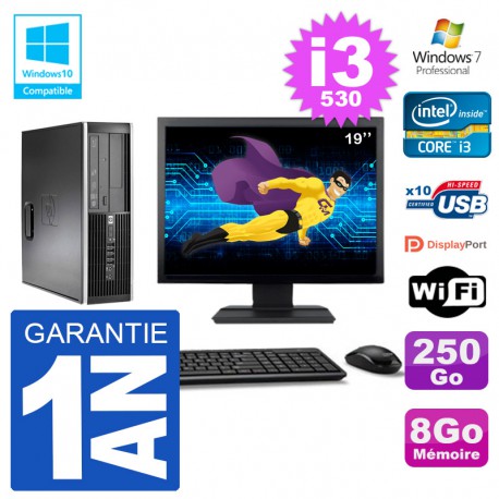 PC HP Compaq 8100 SFF Ecran 19" i3-530 RAM 8Go Disque 250Go Graveur DVD Wifi W7