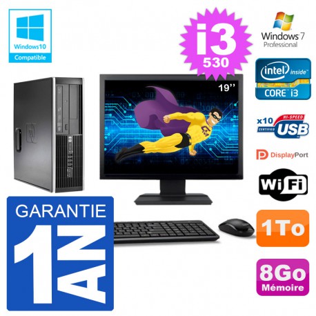 PC HP Compaq 8100 SFF Ecran 19" i3-530 RAM 8Go Disque 1To Graveur DVD Wifi W7