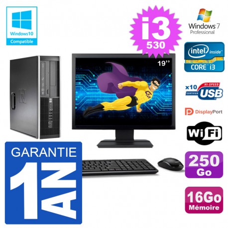 PC HP Compaq 8100 SFF Ecran 19" i3-530 RAM 16Go Disque 250Go Graveur DVD Wifi W7