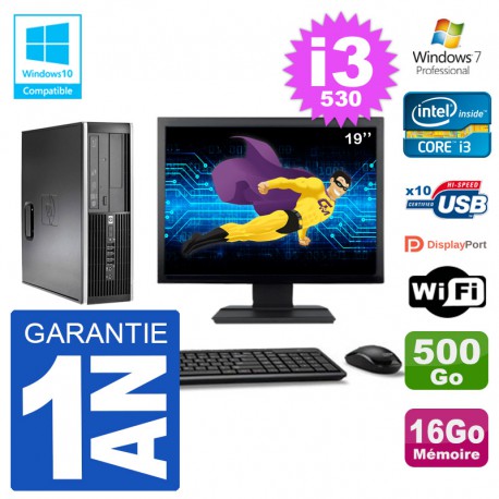 PC HP Compaq 8100 SFF Ecran 19" i3-530 RAM 16Go Disque 500Go Graveur DVD Wifi W7