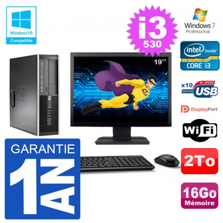 PC HP Compaq 8100 SFF Ecran 19" i3-530 RAM 16Go Disque 2To Graveur DVD Wifi W7