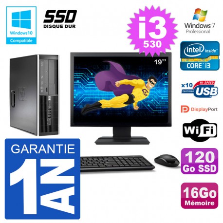 PC HP Compaq 8100 SFF Ecran 19" i3-530 RAM 16Go SSD 120Go Graveur DVD Wifi W7