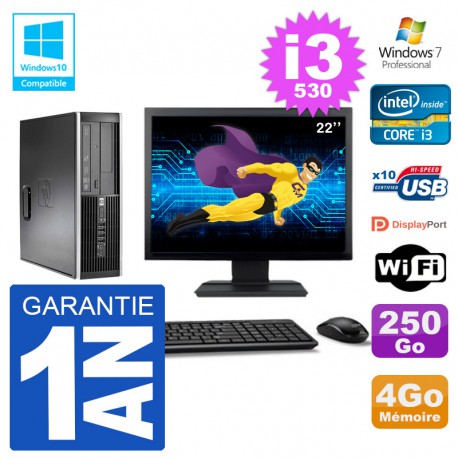 PC HP Compaq 8100 SFF Ecran 22" i3-530 RAM 4Go Disque 250Go Graveur DVD Wifi W7