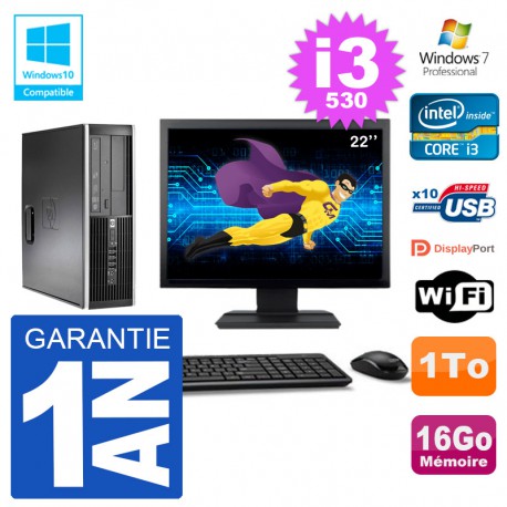 PC HP Compaq 8100 SFF Ecran 22" i3-530 RAM 16Go Disque 1To Graveur DVD Wifi W7