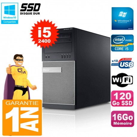 PC Tour DELL 7010 Core I5-2400 RAM 16Go Disque 120 Go SSD Wifi W7