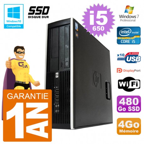 PC HP Compaq 8100 SFF i5-650 RAM 4Go SSD 480Go Graveur DVD Wifi W7