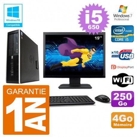 PC HP Compaq 8100 SFF Ecran 19" i5-650 RAM 4Go Disque 250Go Graveur DVD Wifi W7