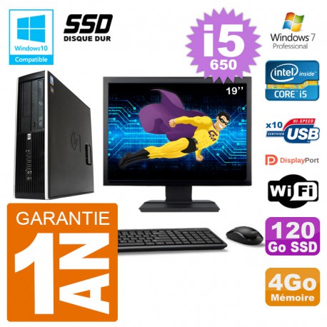 PC HP Compaq 8100 SFF Ecran 19" i5-650 RAM 4Go SSD 120Go Graveur DVD Wifi W7