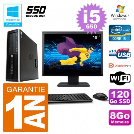 PC HP Compaq 8100 SFF Ecran 19" i5-650 RAM 8Go SSD 120Go Graveur DVD Wifi W7