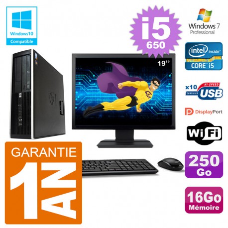 PC HP Compaq 8100 SFF Ecran 19" i5-650 RAM 16Go Disque 250Go Graveur DVD Wifi W7