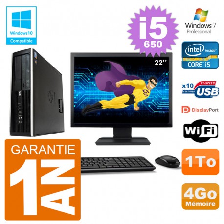 PC HP Compaq 8100 SFF Ecran 22" i5-650 RAM 4Go Disque 1To Graveur DVD Wifi W7