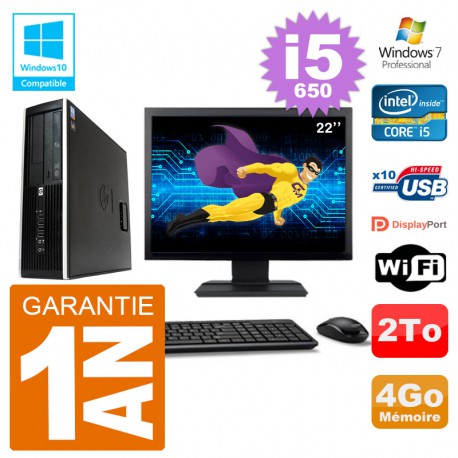 PC HP Compaq 8100 SFF Ecran 22" i5-650 RAM 4Go Disque 2To Graveur DVD Wifi W7