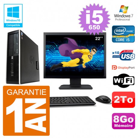 PC HP Compaq 8100 SFF Ecran 22" i5-650 RAM 8Go Disque 2To Graveur DVD Wifi W7