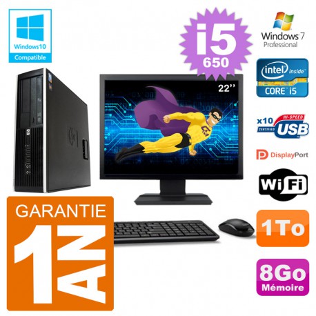 PC HP Compaq 8100 SFF Ecran 22" i5-650 RAM 8Go Disque 1To Graveur DVD Wifi W7