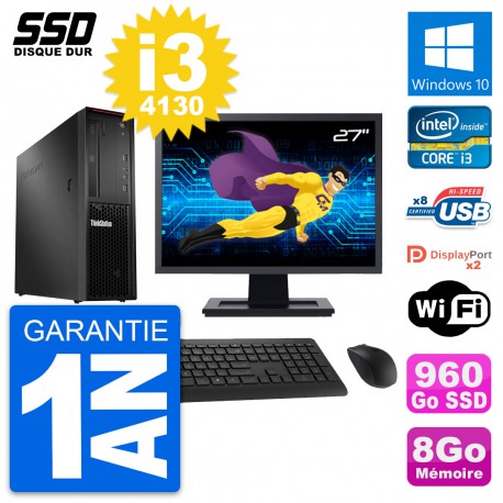 PC Lenovo P300 SFF Ecran 27" Intel i3-4130 RAM 8Go SSD 960Go Windows 10 Wifi