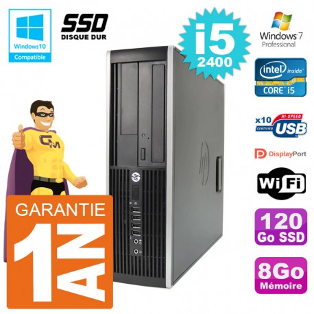 PC HP 6200 SFF Intel i5-2400 RAM 8Go SSD 120Go Graveur DVD Wifi W7