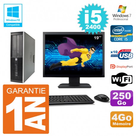 PC HP 6200 SFF Ecran 19" Intel i5-2400 RAM 4Go Disque 250Go Graveur DVD Wifi W7