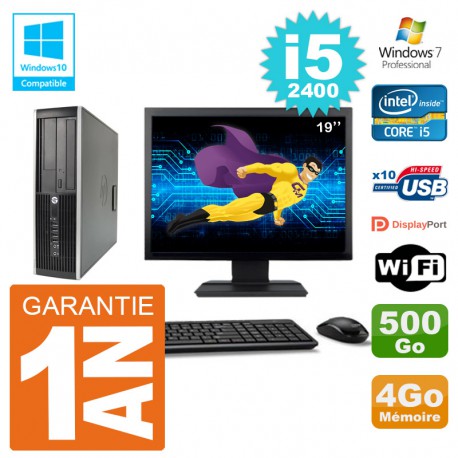 PC HP 6200 SFF Ecran 19" Intel i5-2400 RAM 4Go Disque 500Go Graveur DVD Wifi W7