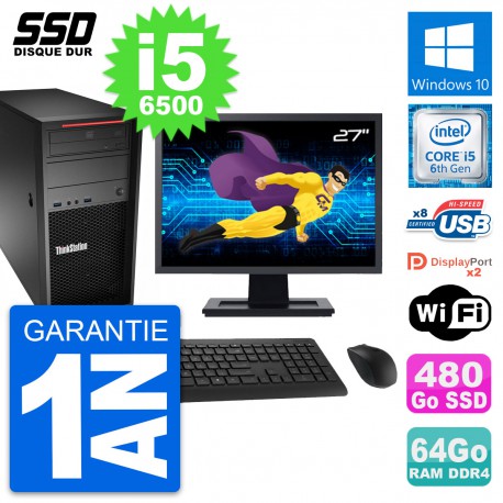 PC Tour Lenovo P310 MT Ecran 27" Core i5-6500 RAM 64Go SSD 480Go Windows 10 Wifi