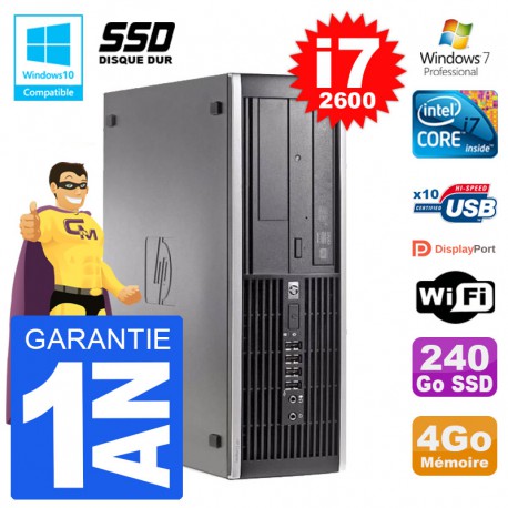 PC HP 6200 SFF Intel i7-2600 RAM 4Go SSD 240Go Graveur DVD Wifi W7