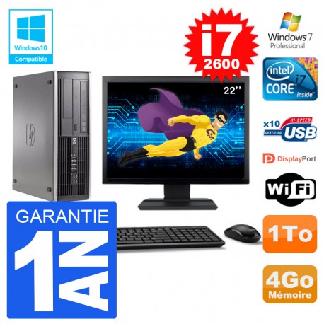 PC HP 6200 SFF Ecran 22" Intel i7-2600 RAM 4Go Disque 1To Graveur DVD Wifi W7