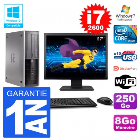 PC HP 6200 SFF Ecran 27" Intel i7-2600 RAM 8Go Disque 250Go Graveur DVD Wifi W7