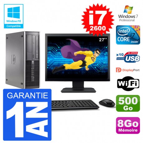 PC HP 6200 SFF Ecran 27" Intel i7-2600 RAM 8Go Disque 500Go Graveur DVD Wifi W7