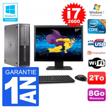 PC HP 6200 SFF Ecran 27" Intel i7-2600 RAM 8Go Disque 2To Graveur DVD Wifi W7