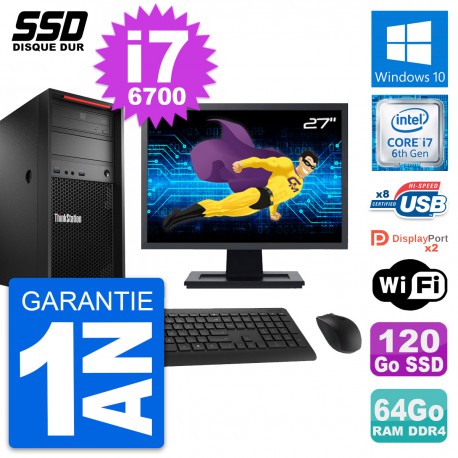 PC Tour Lenovo P310 MT Ecran 27" Core i7-6700 RAM 64Go SSD 120Go Windows 10 Wifi