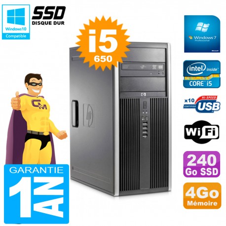 PC HP 8100 Tour Core i5-650 RAM 4Go SSD 240Go Graveur DVD Wifi W7