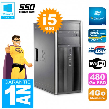 PC HP 8100 Tour Core i5-650 RAM 4Go SSD 480Go Graveur DVD Wifi W7