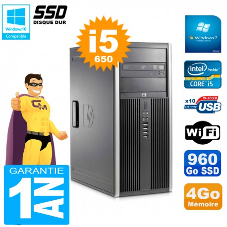 PC HP 8100 Tour Core i5-650 RAM 4Go SSD 960Go Graveur DVD Wifi W7