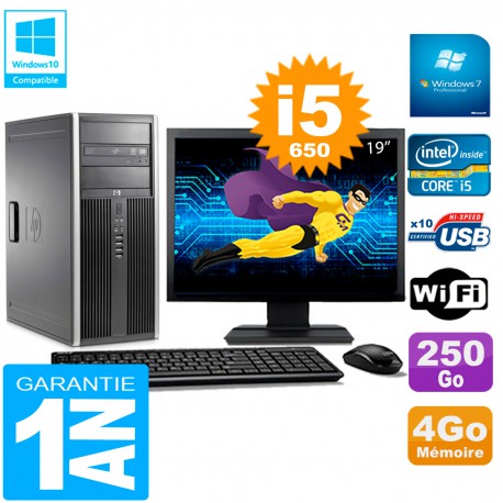 PC HP 8100 Tour Ecran 19" Core i5-650 RAM 4Go Disque 250Go Graveur DVD Wifi W7