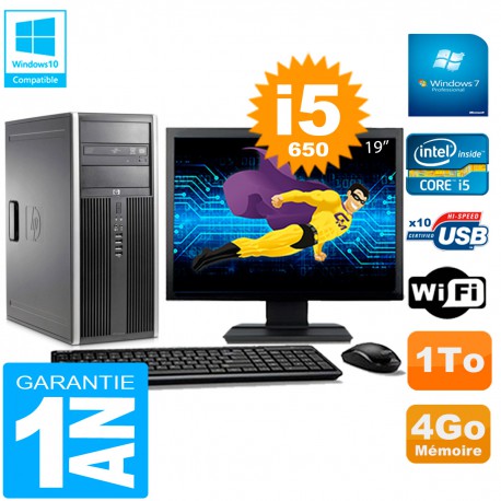 PC HP 8100 Tour Ecran 19" Core i5-650 RAM 4Go Disque 1To Graveur DVD Wifi W7