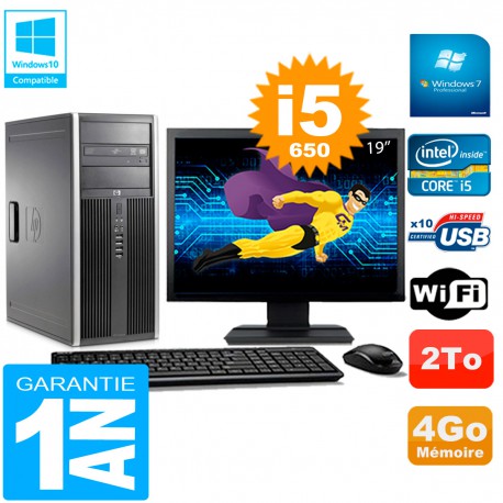 PC HP 8100 Tour Ecran 19" Core i5-650 RAM 4Go Disque 2To Graveur DVD Wifi W7