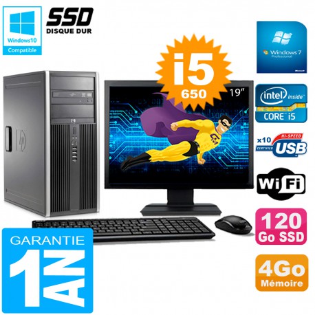 PC HP 8100 Tour Ecran 19" Core i5-650 RAM 4Go SSD 120Go Graveur DVD Wifi W7