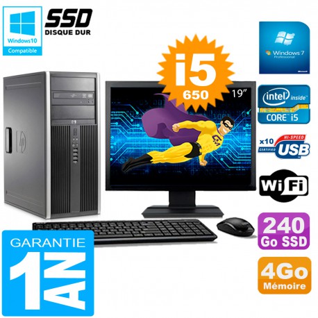 PC HP 8100 Tour Ecran 19" Core i5-650 RAM 4Go SSD 240Go Graveur DVD Wifi W7