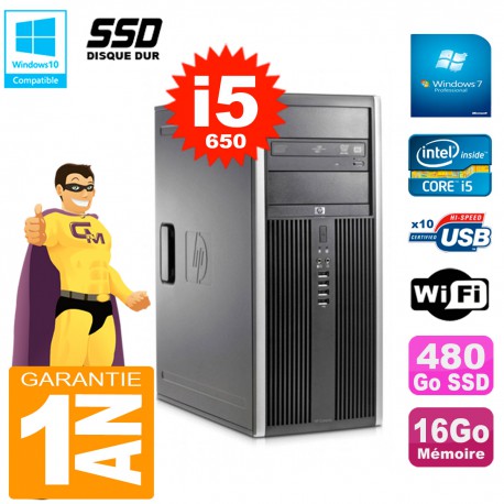 PC HP 8100 Tour Core i5-650 RAM 16Go SSD 480Go Graveur DVD Wifi W7