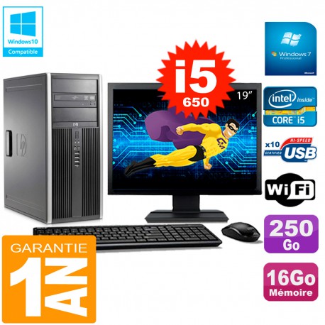 PC HP 8100 Tour Ecran 19" Core i5-650 RAM 16Go Disque 250Go Graveur DVD Wifi W7