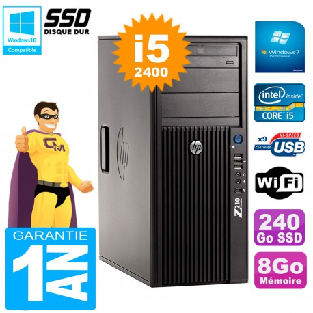 PC HP WorkStation Z210 Tour Core i5-2400 RAM 8Go SSD 240Go Graveur DVD Wifi W7