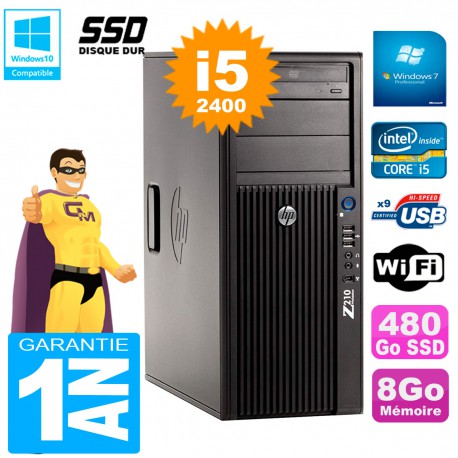 PC HP WorkStation Z210 Tour Core i5-2400 RAM 8Go SSD 480Go Graveur DVD Wifi W7