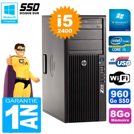 PC HP WorkStation Z210 Tour Core i5-2400 RAM 8Go SSD 960Go Graveur DVD Wifi W7