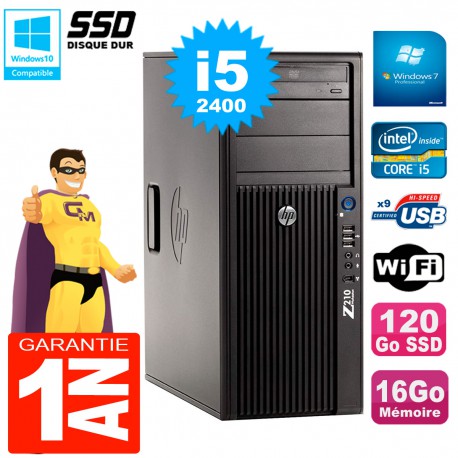 PC HP WorkStation Z210 Tour Core i5-2400 RAM 16Go SSD 120Go Graveur DVD Wifi W7