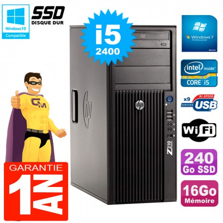 PC HP WorkStation Z210 Tour Core i5-2400 RAM 16Go SSD 240Go Graveur DVD Wifi W7