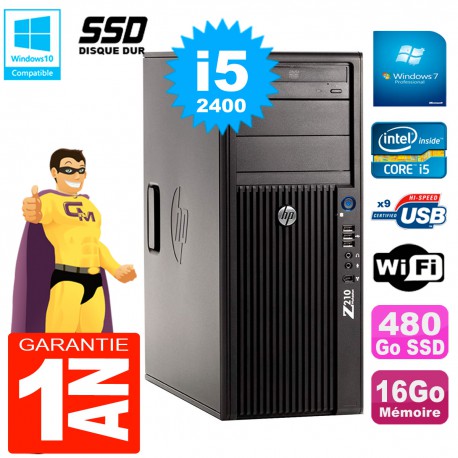 PC HP WorkStation Z210 Tour Core i5-2400 RAM 16Go SSD 480Go Graveur DVD Wifi W7