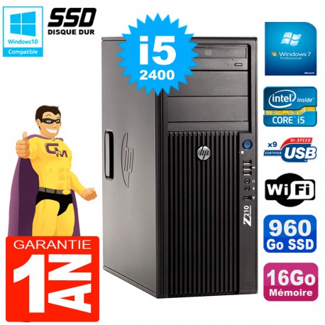 PC HP WorkStation Z210 Tour Core i5-2400 RAM 16Go SSD 960Go Graveur DVD Wifi W7