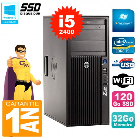 PC HP WorkStation Z210 Tour Core i5-2400 RAM 32Go SSD 120Go Graveur DVD Wifi W7