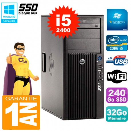 PC HP WorkStation Z210 Tour Core i5-2400 RAM 32Go SSD 240Go Graveur DVD Wifi W7