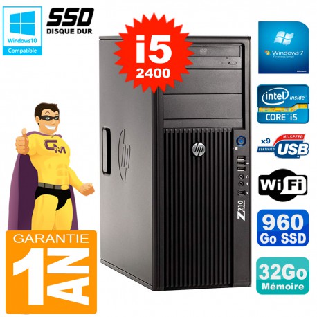 PC HP WorkStation Z210 Tour Core i5-2400 RAM 32Go SSD 960Go Graveur DVD Wifi W7