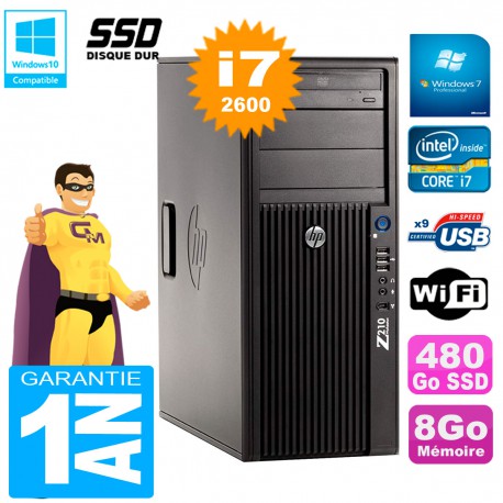 PC HP WorkStation Z210 Tour Core i7-2600 RAM 8Go SSD 480Go Graveur DVD Wifi W7